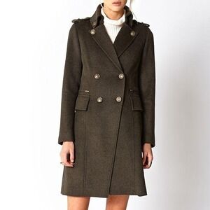 Forever 21 Small Olive Army Green Military Double Breasted Wool Blend Peacoat